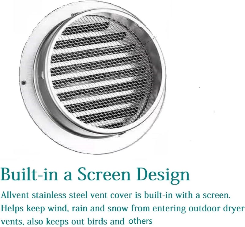 Allvent 8 Inch Wall Vent Cover Stainless Steel Round Exhaust Grille Ventilation Outlet Wall Air Vent Dryer Hood External Extractor - Image 5